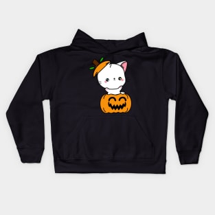 Funny angora cat is in a pumpkin Kids Hoodie